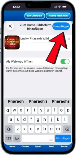 Lucky Pharaoh Wild Shortcut auf iOS hinzufügen