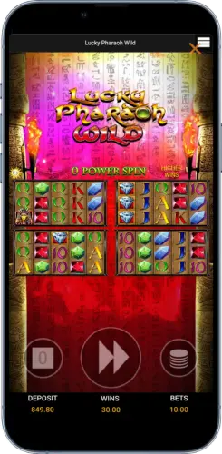 Lucky Pharaoh Wild App Power Spins Feature auf mobilem Bildschirm