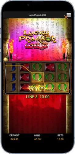 Lucky Pharaoh Wild App Walzenansicht mit 70 Euro Gewinn